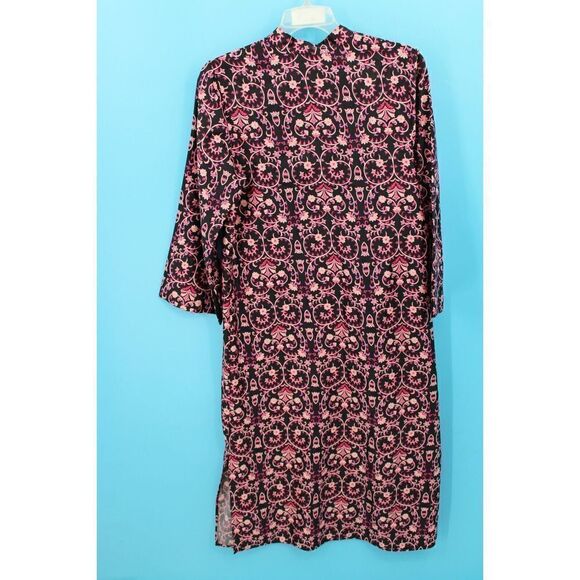 NATORI CAFTAN ROBE LOUNGING DRESS SIZE SMALL BLACK WITH PINK FLORAL PRINT - Picture 4 of 6